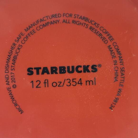 Starbucks 2017 Wide Mouth Red Ceramic Mug Gold Logo 12 oz. - Picture 7 of 7